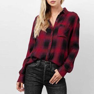 Rails Hunter Plaid Button-Front Shirt in Black Carmine Chili